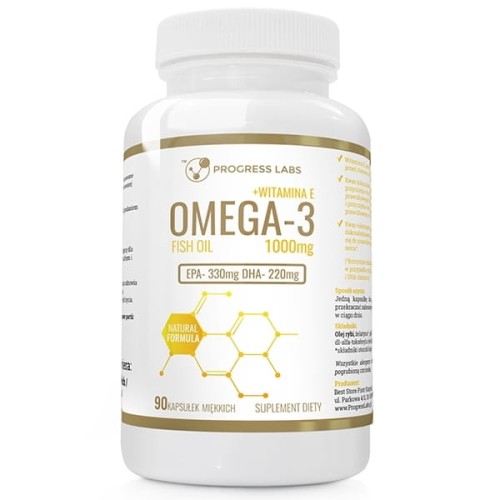 Omega3 1000mg /EPA330 DHA220/+ Witamina E Progress Labs 90kaps