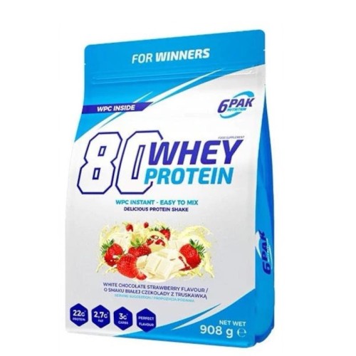 Białko 6Pak 80 Whey Protein 908g Biała Czekolada-Truskawka