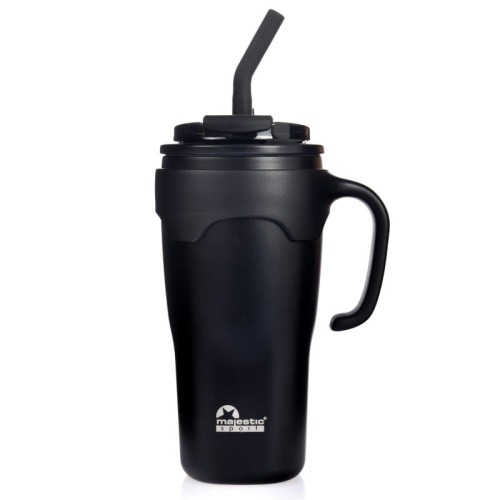 Kubek Termiczny ze Słomką Majestic Sport Jelly 650 ml Czarny  Kubek na Kawę, Herbatę  BPA Free  Stal Nierdzewna