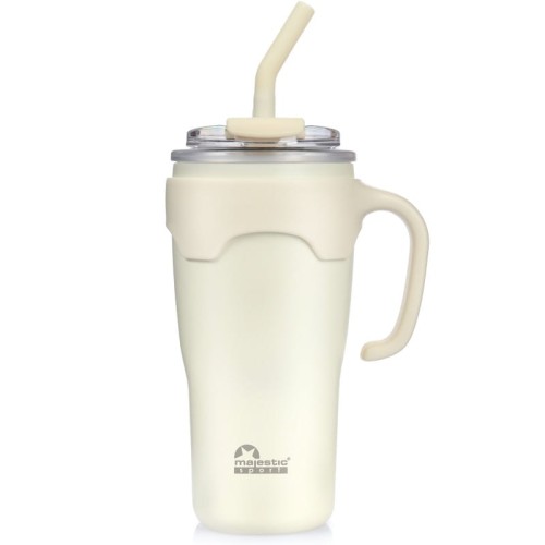Kubek Termiczny ze Słomką Majestic Sport Jelly 650 ml Biały Kubek na Kawę, Herbatę  BPA Free  Stal Nierdzewna
