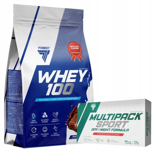 Białko Trec Whey 100 Double Chocolate 700g +Witaminy i Minerały Multipack